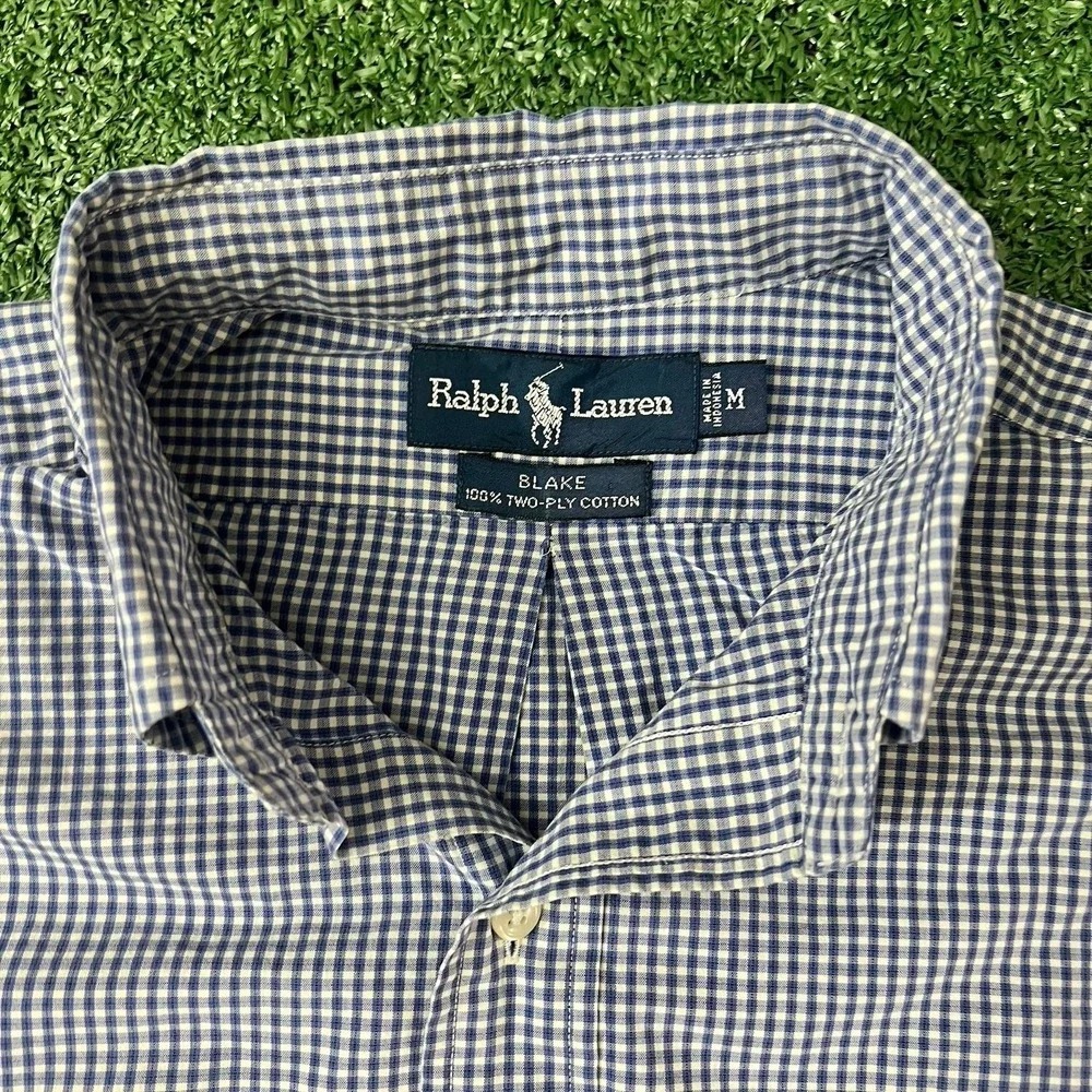 Polo Ralph Lauren Shirt Mens M Blake Fit Blue White Gingham Check Button Up L/S